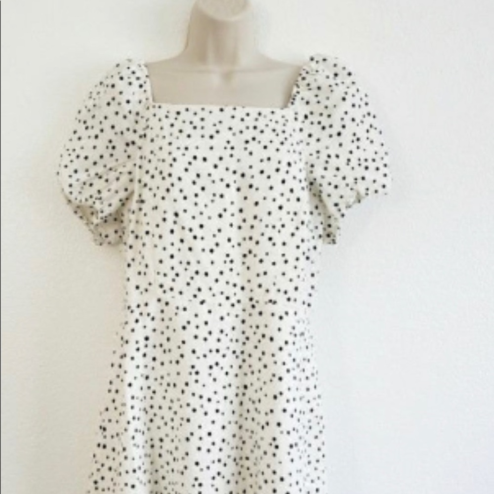 LOFT tie back white polka dot dress